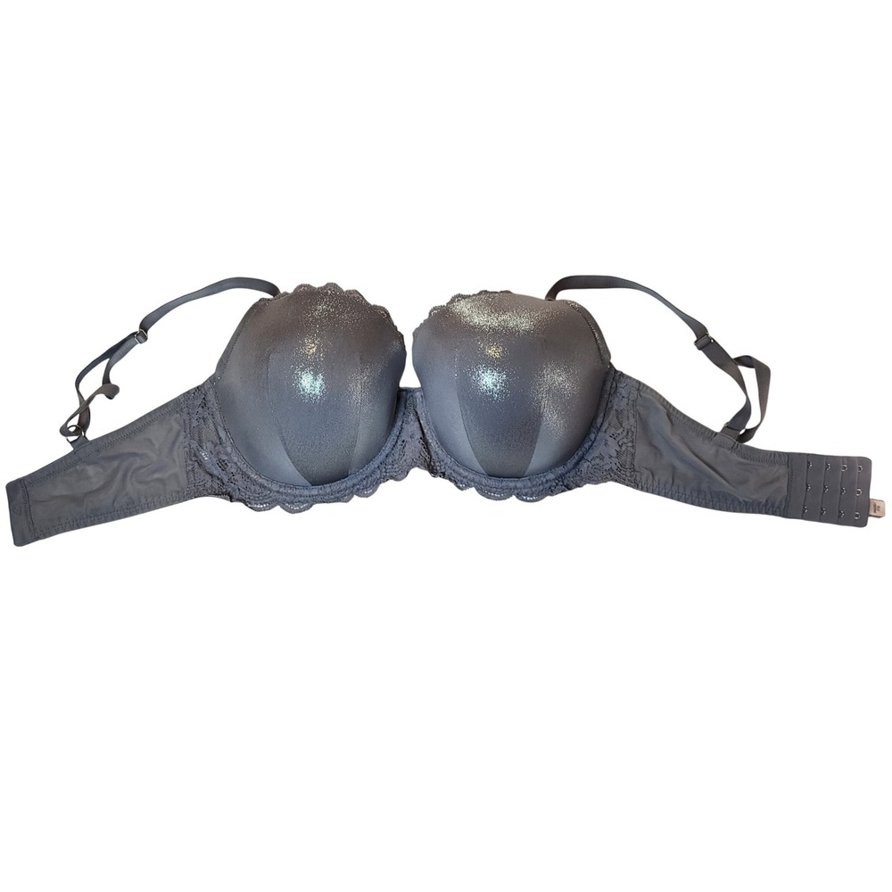Victorias Secret Dream Angels Lined Demi Bra 34DDD Charcoal Grey Glitter Lace